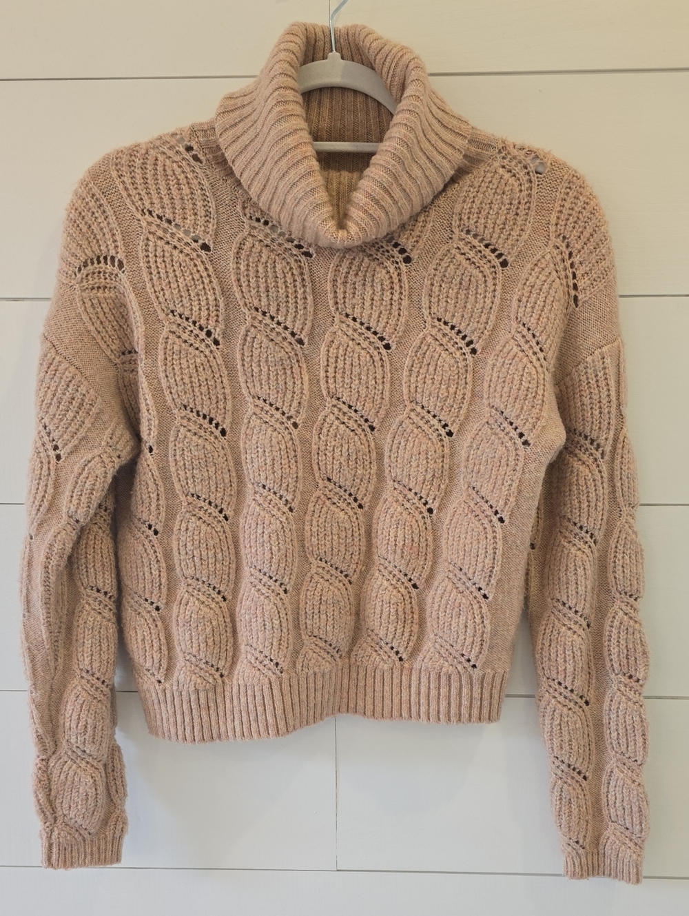 Pink Rose Blush Cable Knit Turtleneck Sweater
